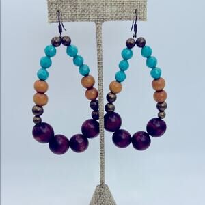 Handcrafted Beaded Earrings in Turquoise and Brown